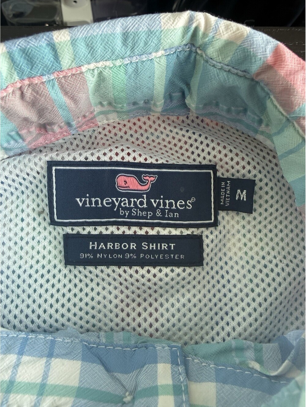 Vineyard Vines Men’s Harbor Fishing Style Pink Green Plaid Shirt Size Medium - Picture 3 of 7